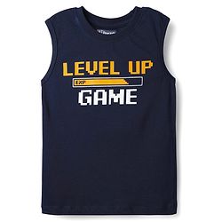 Pine Kids 100% Cotton Full Length Checks Shirts With Text Printed Tank T-Shirt - Yellow & Navy Blue