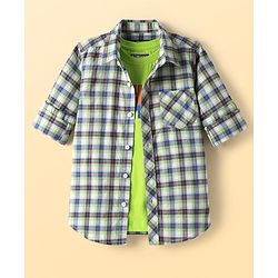 Pine Kids Cotton Woven Full Sleeves Checks Shirt With T-Shirt - Multicolour