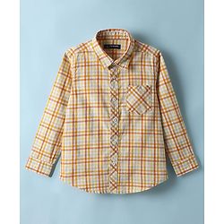 Pine Kids 100% Cotton Full Sleeves Checks Shirt With Text Printed Tank T-Shirt - Yellow & White