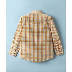 Pine Kids 100% Cotton Full Sleeves Checks Shirt With Text Printed Tank T-Shirt - Yellow & White