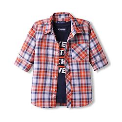 Pine Kids Cotton Woven Full Sleeves Checkered Shirt With T-Shirt - Multicolour