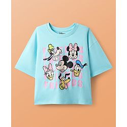 Pine Kids Disney Single Jersey Knit Oversize Drop Shoulder Half Sleeves Shorts Night Suit with Minnie & Friends Graphics - Light Blue & Pink