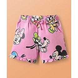 Pine Kids Disney Single Jersey Knit Oversize Drop Shoulder Half Sleeves Shorts Night Suit with Minnie & Friends Graphics - Light Blue & Pink