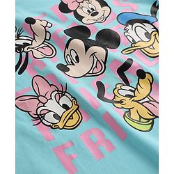 Pine Kids Disney Single Jersey Knit Oversize Drop Shoulder Half Sleeves Shorts Night Suit with Minnie & Friends Graphics - Light Blue & Pink