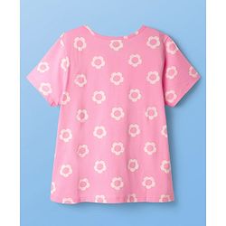 Pine Kids Disney Single Jersey Knit Half Sleeves Shorts Night Suit with Minnie Mouse & Floral Print - Pink