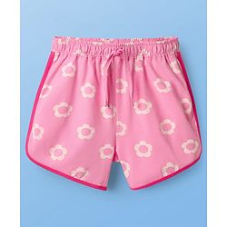 Pine Kids Disney Single Jersey Knit Half Sleeves Shorts Night Suit with Minnie Mouse & Floral Print - Pink