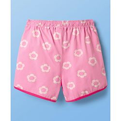 Pine Kids Disney Single Jersey Knit Half Sleeves Shorts Night Suit with Minnie Mouse & Floral Print - Pink