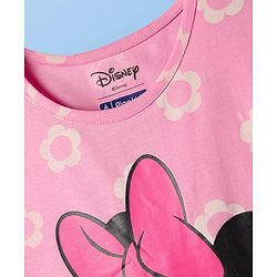 Pine Kids Disney Single Jersey Knit Half Sleeves Shorts Night Suit with Minnie Mouse & Floral Print - Pink