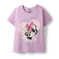 Pine Kids Disney Single Jersey Knit Oversized Half Sleeves Shorts Night Suit with Minnie & Friends Graphics - Lilac