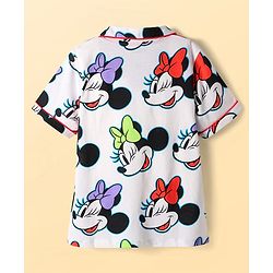 Pine Kids Disney Single Jersey Knit Half Sleeves Co-ords Shorts Night Suit With Minnie Mouse Print - White