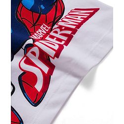 Pine Kids Marvel Single Jersey Knit Half Sleeves Night Suit With Spiderman Graphics - White & Navy Blue