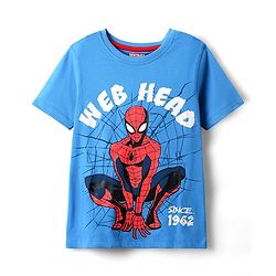 Pine Kids Marvel Single Jersey Knit Half Sleeves Shorts Night Suit with Spider Man Graphics - Blue