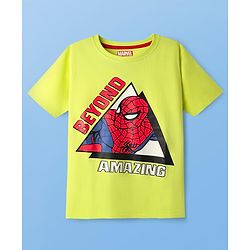 Pine Kids Marvel Single Jersey Knit Half Sleeves Shorts Night Suit with Spider-Man Graphics - Neon Green