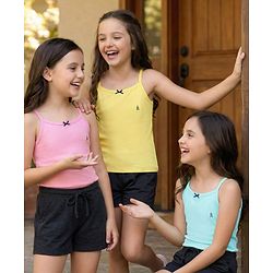 Pine Kids Cotton Elastane Knit Singlet Sleeves Solid Slips Pack of 3 (Color May Vary)