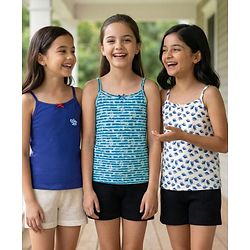 Pine Kids Cotton Elastane Knit Singlet Sleeves Printed Slips Pack of 3 (Color May Vary)