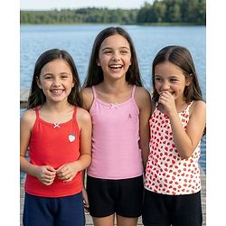 Pine Kids Cotton Elastane Knit Singlet Sleeves Slips With Strawberry Print Pack of 3 (Color May Vary)