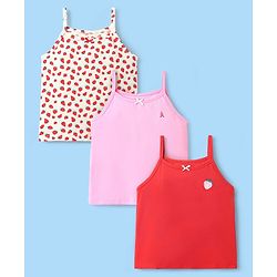 Pine Kids Cotton Elastane Knit Singlet Sleeves Slips With Strawberry Print Pack of 3 (Color May Vary)