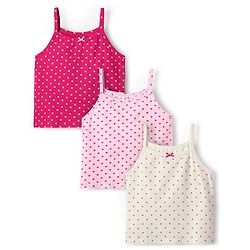 Pine Kids Cotton Elastane Knit Slips With Polka Dots & Heart Print Pack Of 3 - Pink Red & White