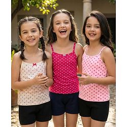 Pine Kids Cotton Elastane Knit Slips With Polka Dots & Heart Print Pack Of 3 - Pink Red & White
