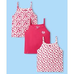 Pine Kids Cotton Elastane Knit Singlet Sleeves Bow & Polka Dot Printed Slips Pack of 3 (Color May Vary)
