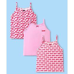 Pine Kids Cotton Elastane Knit Singlet Sleeves Love & Heart Printed Slips Pack of 3 (Color May Vary)