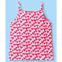 Pine Kids Cotton Elastane Knit Singlet Sleeves Love & Heart Printed Slips Pack of 3 (Color May Vary)