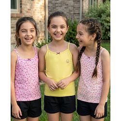 Pine Kids Cotton Elastane Knit Singlet Sleeves Sea Shells Printed Slips Pack of 3 (Color May Vary)