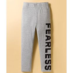 Pine Kids Cotton Lycra Knit Full Length Leggings with Fearless Print - Grey Melange