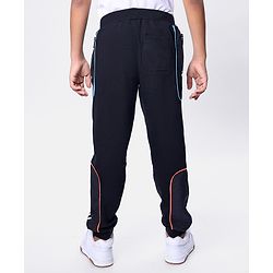 Pine Kids Cotton Knit Full Length Lounge Pant with Text Print & Pipe Detailing - Black