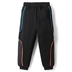Pine Kids Cotton Knit Full Length Lounge Pant with Text Print & Pipe Detailing - Black