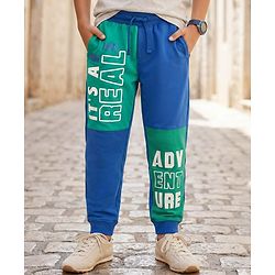 Pine Kids Cotton Knit Full Length Colourblock Lounge Pants - Emerald Green & Blue