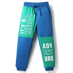 Pine Kids Cotton Knit Full Length Colourblock Lounge Pants - Emerald Green & Blue