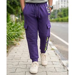 Pine Kids Cotton Knit Full Length Lounge Pant with Text Print - Purple