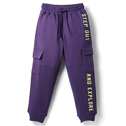 Pine Kids Cotton Knit Full Length Lounge Pant with Text Print - Purple