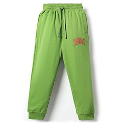 Pine Kids Cotton Knit Full Length Lounge Pants With Brooklyn Text Print - Green