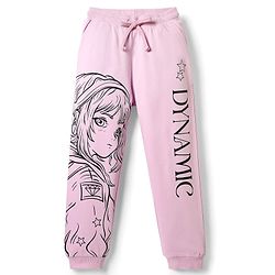 Pine Kids Cotton Knit Full Length Lounge Pant With Anime Print - Pink
