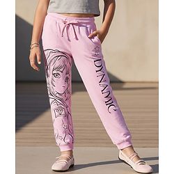 Pine Kids Cotton Knit Full Length Lounge Pant With Anime Print - Pink