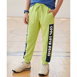 Pine Kids Cotton Knit Full Length Lounge Pant With Text Print - Lime Green