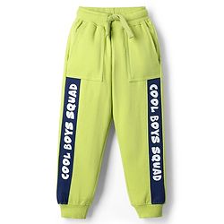 Pine Kids Cotton Knit Full Length Lounge Pant With Text Print - Lime Green