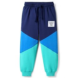 Pine Kids Cotton Knit Full Length Lounge Pants with Cut & Sew Design - Blue