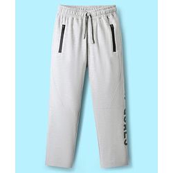 Pine Kids Cotton Knit Full Length Lounge Pants With New Goals Text Print - Grey