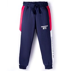 Pine Kids Cotton Knit Full Length Lounge Pant with Text Print - Navy Blue
