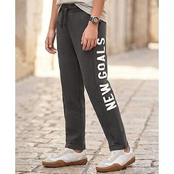 Pine Kids Cotton Knit Full Length Track Pant With New Goals Text Print - Black