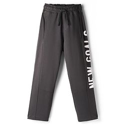 Pine Kids Cotton Knit Full Length Track Pant With New Goals Text Print - Black