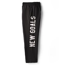 Pine Kids Cotton Knit Full Length Track Pant With New Goals Text Print - Black