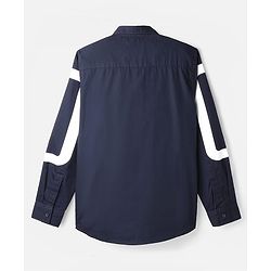 Pine Kids Cotton Woven Full Sleeves Shirt With Text Print - Navy Blue