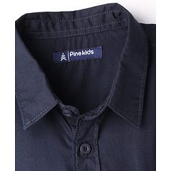 Pine Kids Cotton Woven Full Sleeves Shirt With Text Print - Navy Blue