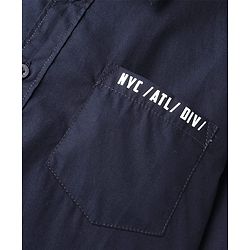 Pine Kids Cotton Woven Full Sleeves Shirt With Text Print - Navy Blue