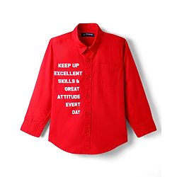 Pine Kids 100% Cotton Full Sleeves Shirt With Text Print - Red