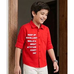 Pine Kids 100% Cotton Full Sleeves Shirt With Text Print - Red
